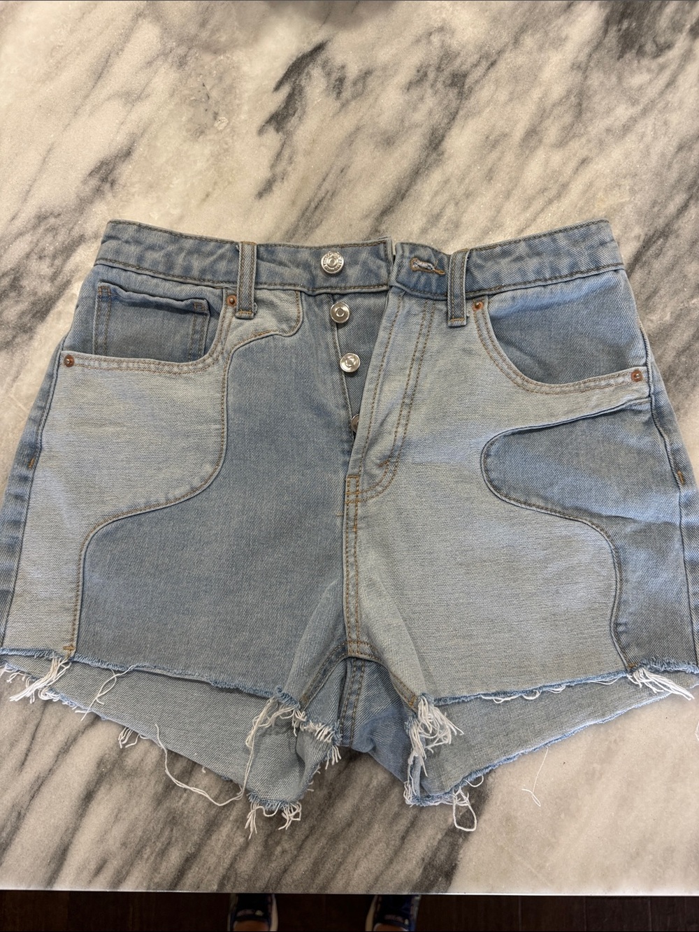 wild fable Two-Tone Light Blue Denim Patchwork Shorts